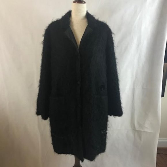 EUC Fendi Mohair Black Coat with Floral Appliqués - Picture 2 of 14